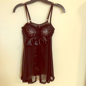 💄VS Black Silver Sequined Babydoll Lingerie Sleep